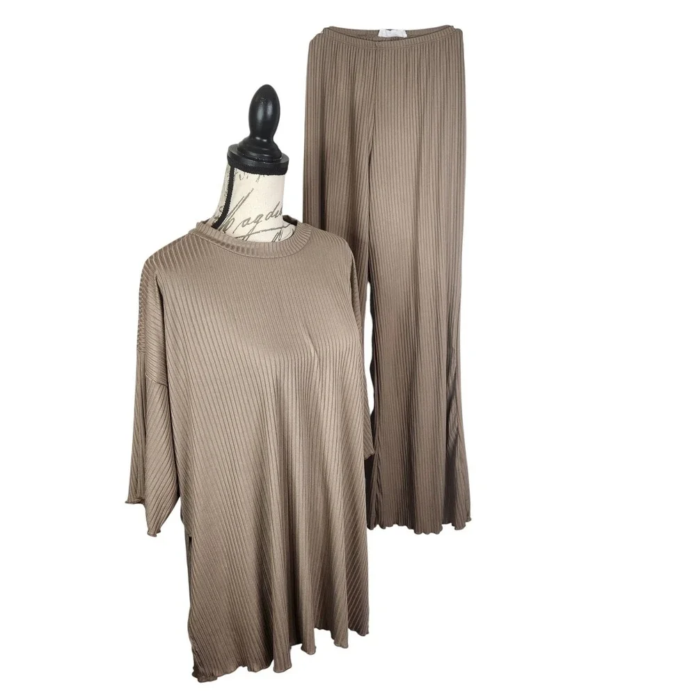 TALULAH Val Lounge Set Womens Small Ribbed Top Wide Leg Pant Knit Oversized - Picture 3 of 16